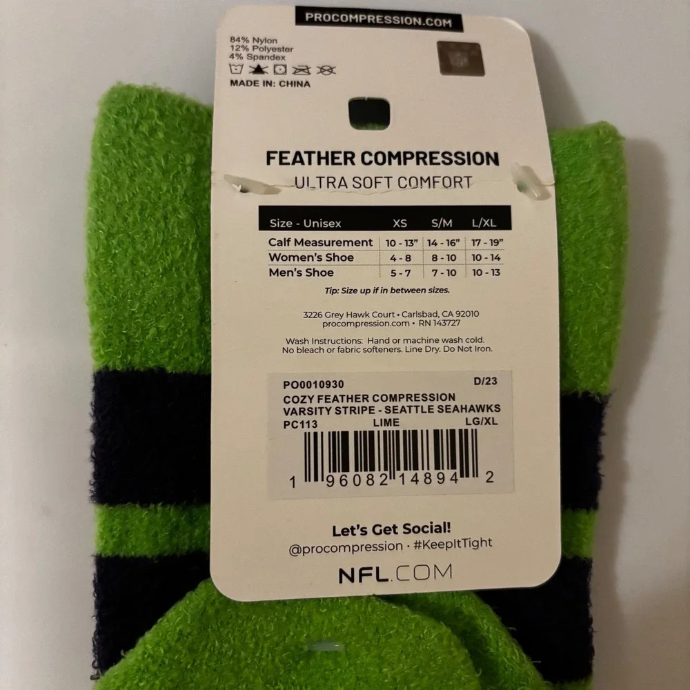 Seattle Seahawks NFL Pro Compression Knee High Socks L/XL Green Black Logo